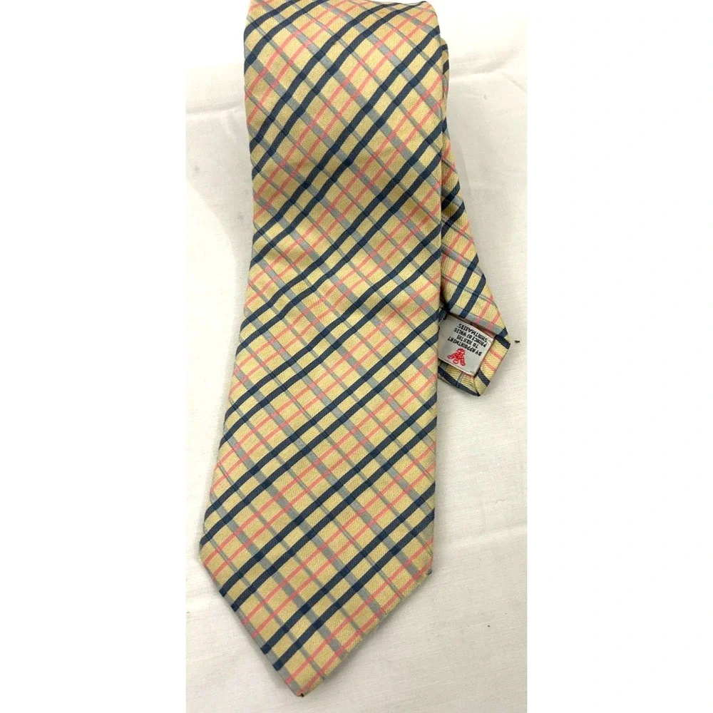 Turnbull & Asser London Beige Gray Cross Check Woven Men's Silk Tie Made England
